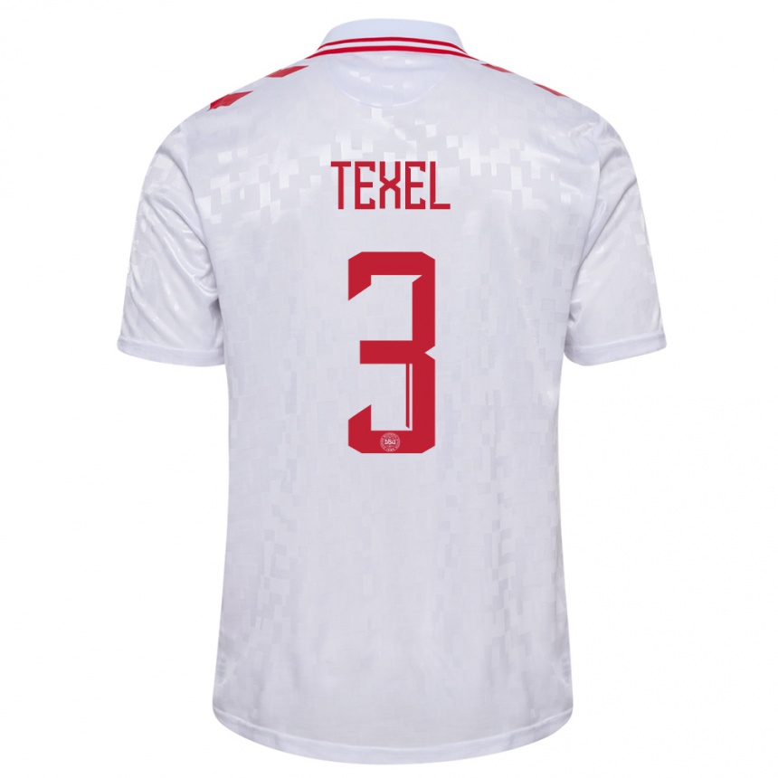 Niño Fútbol Camiseta Dinamarca Pontus Texel #3 Blanco 2ª Equipación 24-26 Perú