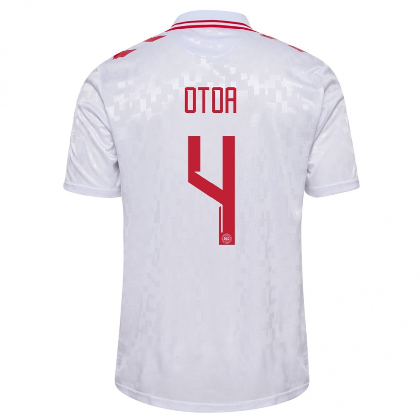 Niño Fútbol Camiseta Dinamarca Sebastian Otoa #4 Blanco 2ª Equipación 24-26 Perú