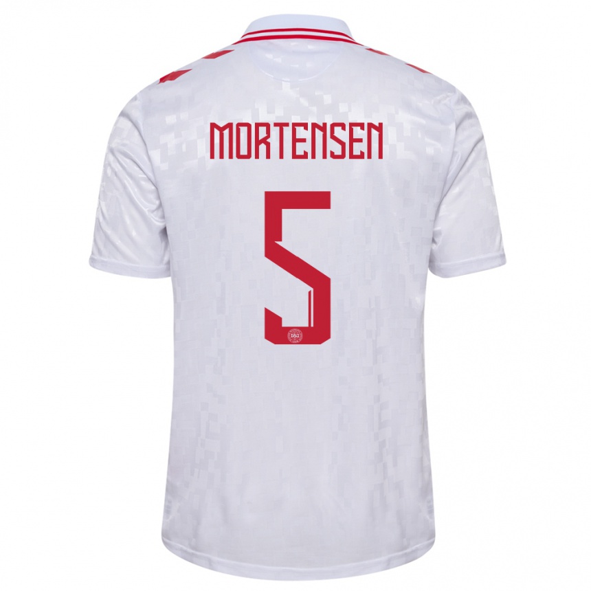 Niño Fútbol Camiseta Dinamarca Gustav Mortensen #5 Blanco 2ª Equipación 24-26 Perú