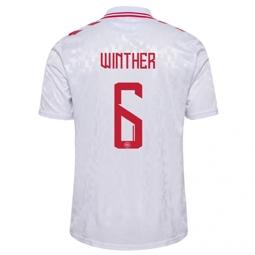 Niño Fútbol Camiseta Dinamarca Casper Winther #6 Blanco 2ª Equipación 24-26 Perú