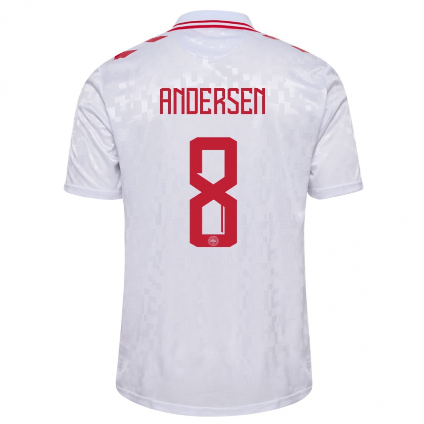 Niño Fútbol Camiseta Dinamarca Silas Andersen #8 Blanco 2ª Equipación 24-26 Perú