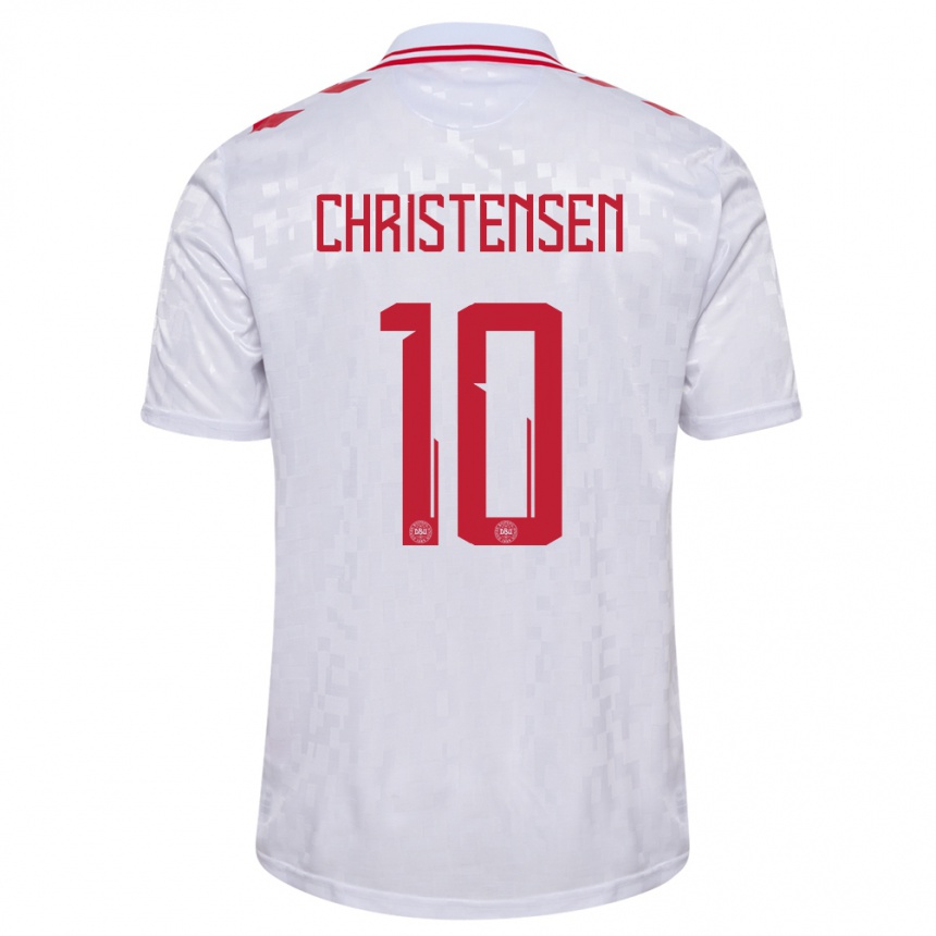 Niño Fútbol Camiseta Dinamarca Gustav Christensen #10 Blanco 2ª Equipación 24-26 Perú