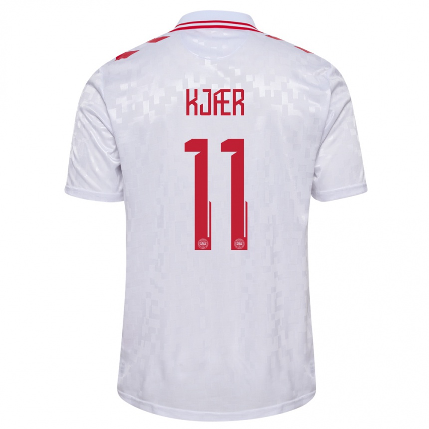 Niño Fútbol Camiseta Dinamarca Jeppe Kjær #11 Blanco 2ª Equipación 24-26 Perú