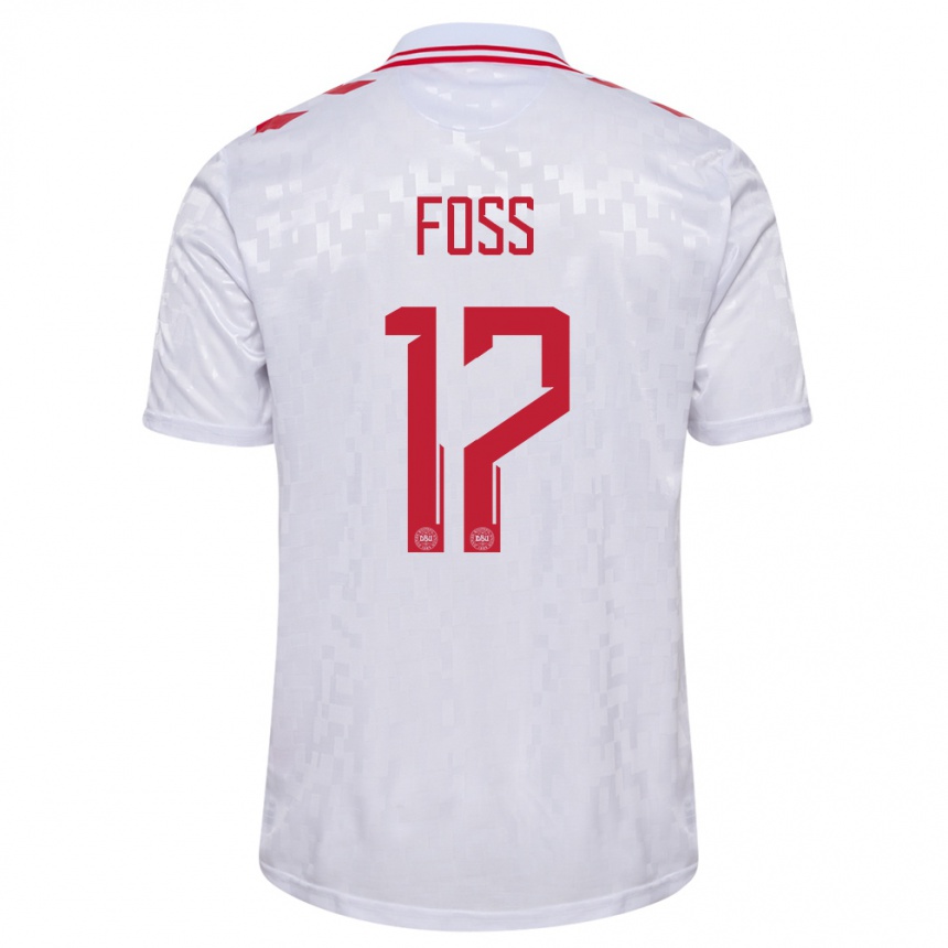 Niño Fútbol Camiseta Dinamarca Jonathan Foss #17 Blanco 2ª Equipación 24-26 Perú