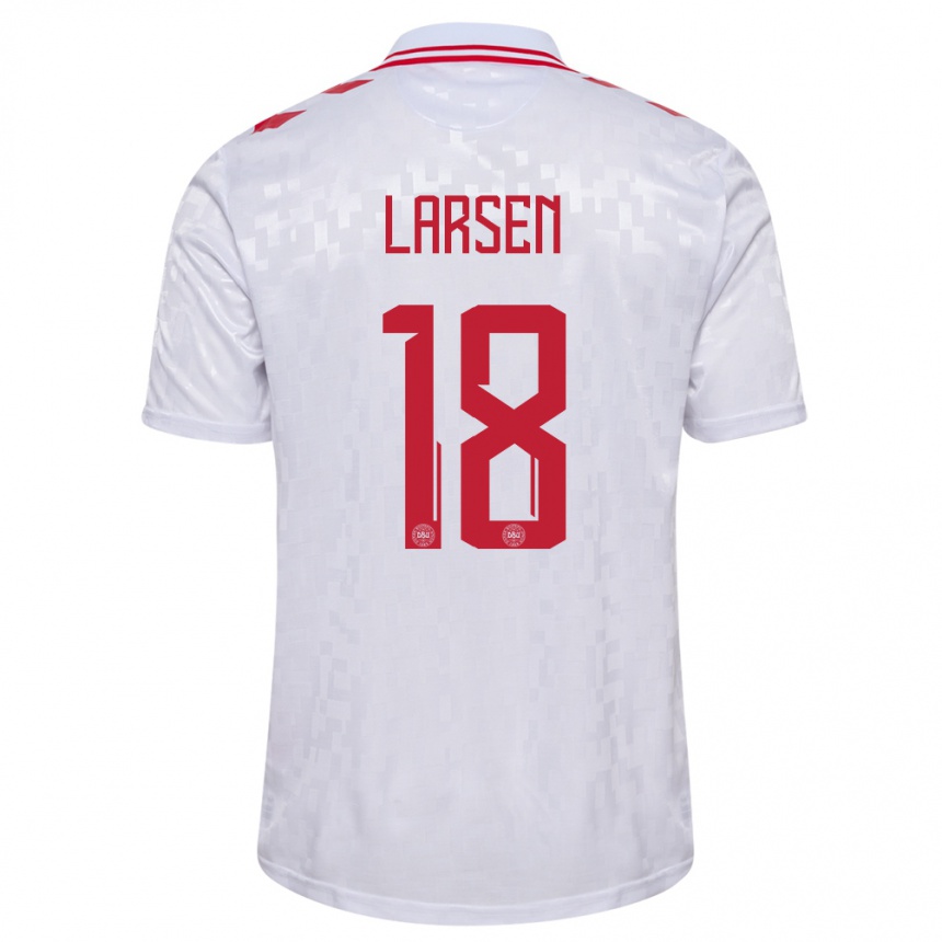 Niño Fútbol Camiseta Dinamarca Lukas Larsen #18 Blanco 2ª Equipación 24-26 Perú