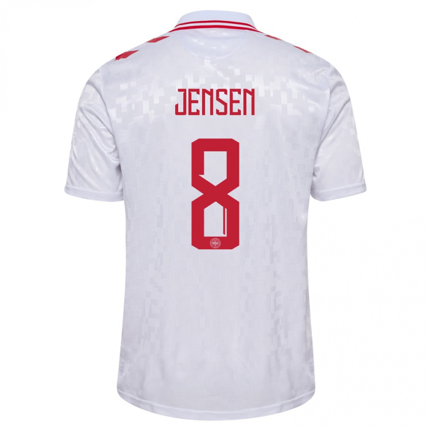 Niño Fútbol Camiseta Dinamarca Tobias Lund Jensen #8 Blanco 2ª Equipación 24-26 Perú