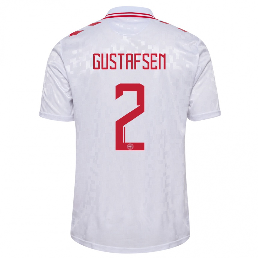 Niño Fútbol Camiseta Dinamarca Victor Gustafsen #2 Blanco 2ª Equipación 24-26 Perú