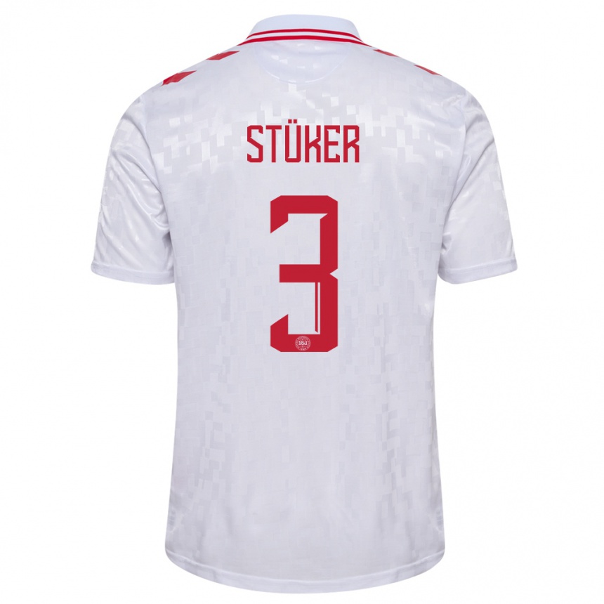 Niño Fútbol Camiseta Dinamarca Simon Stüker #3 Blanco 2ª Equipación 24-26 Perú