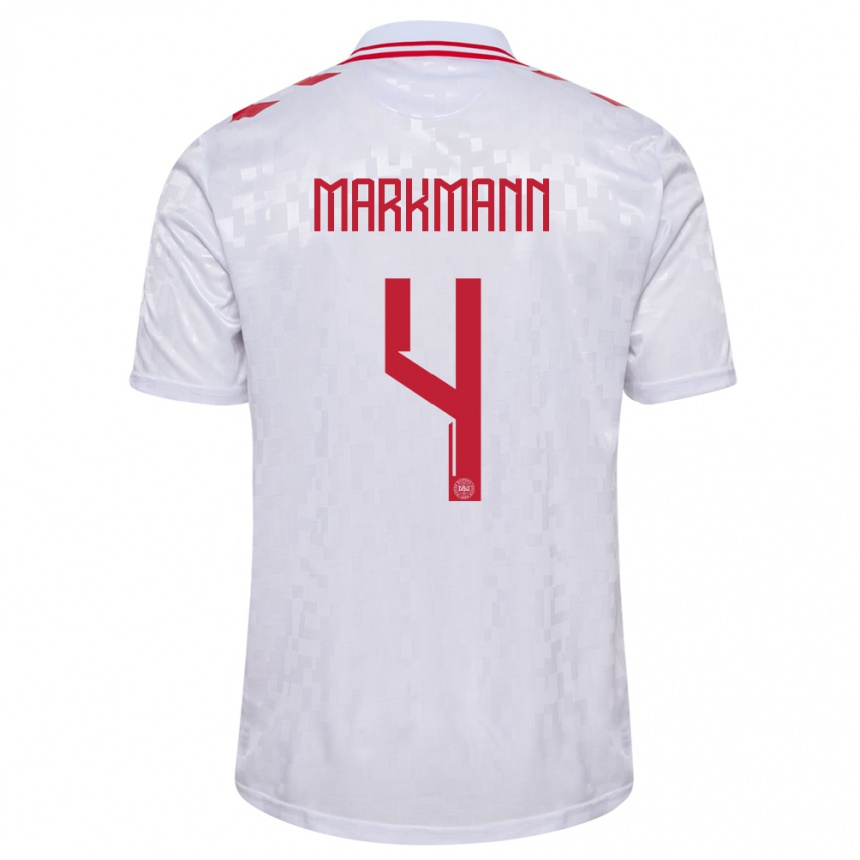 Niño Fútbol Camiseta Dinamarca Noah Markmann #4 Blanco 2ª Equipación 24-26 Perú