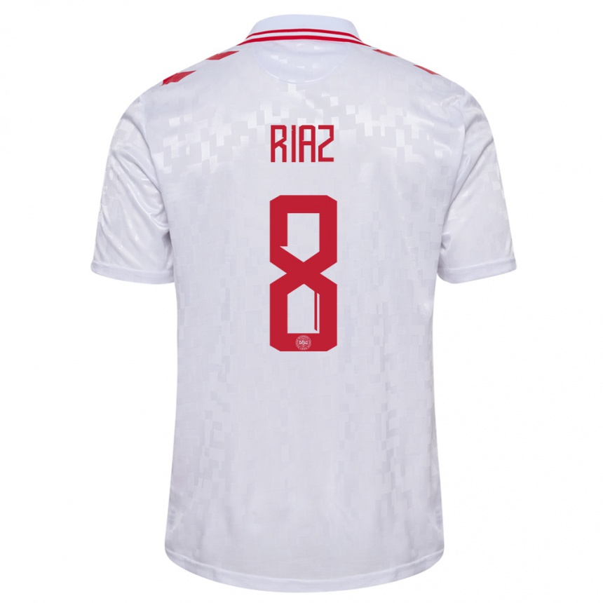 Niño Fútbol Camiseta Dinamarca Danial Riaz #8 Blanco 2ª Equipación 24-26 Perú