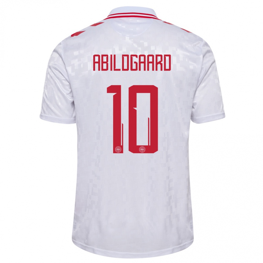 Niño Fútbol Camiseta Dinamarca Lasse Abildgaard #10 Blanco 2ª Equipación 24-26 Perú