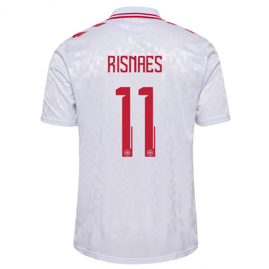 Niño Fútbol Camiseta Dinamarca Roberto Risnaes #11 Blanco 2ª Equipación 24-26 Perú