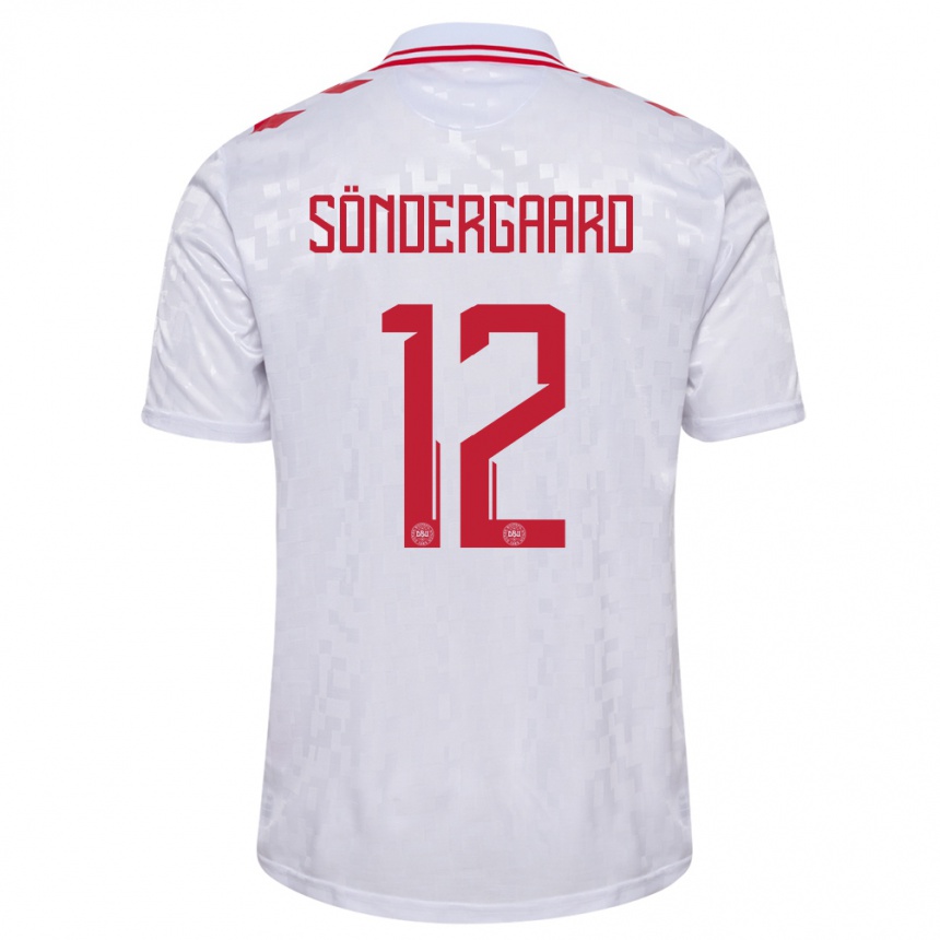 Niño Fútbol Camiseta Dinamarca Philip Söndergaard #12 Blanco 2ª Equipación 24-26 Perú