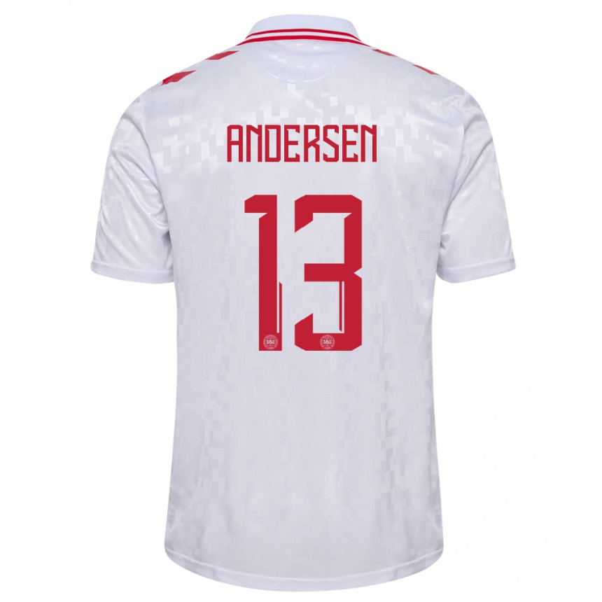 Niño Fútbol Camiseta Dinamarca Frej Andersen #13 Blanco 2ª Equipación 24-26 Perú