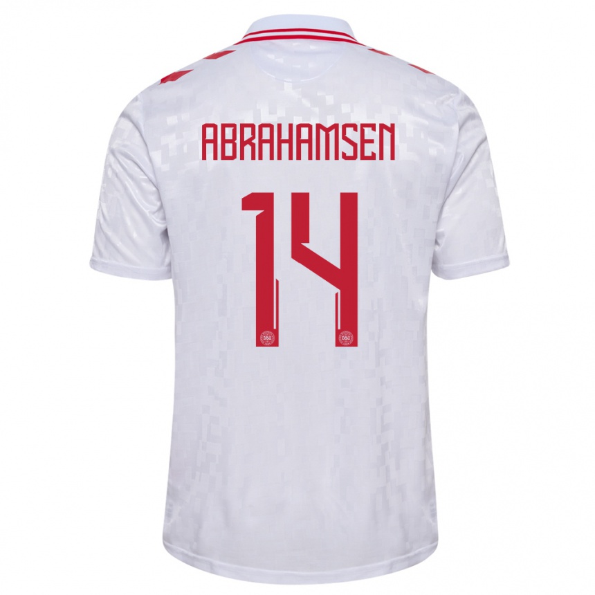 Niño Fútbol Camiseta Dinamarca Mads Abrahamsen #14 Blanco 2ª Equipación 24-26 Perú