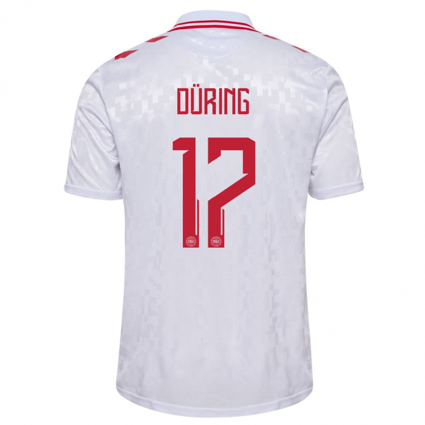 Niño Fútbol Camiseta Dinamarca Rasmus Düring #17 Blanco 2ª Equipación 24-26 Perú