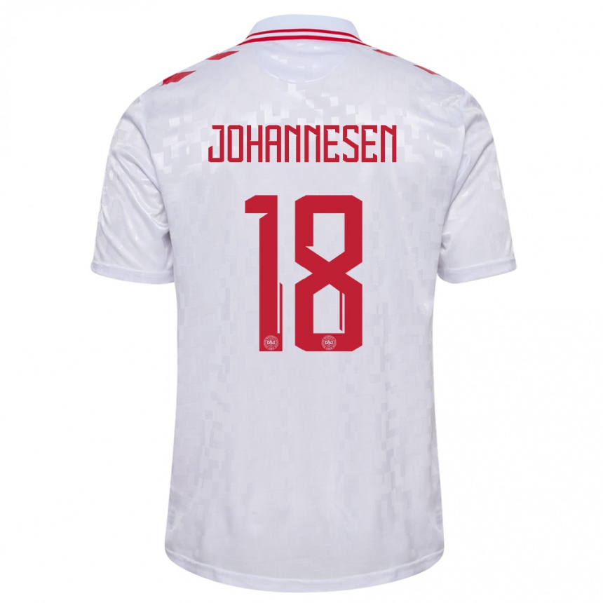 Niño Fútbol Camiseta Dinamarca Sofus Johannesen #18 Blanco 2ª Equipación 24-26 Perú