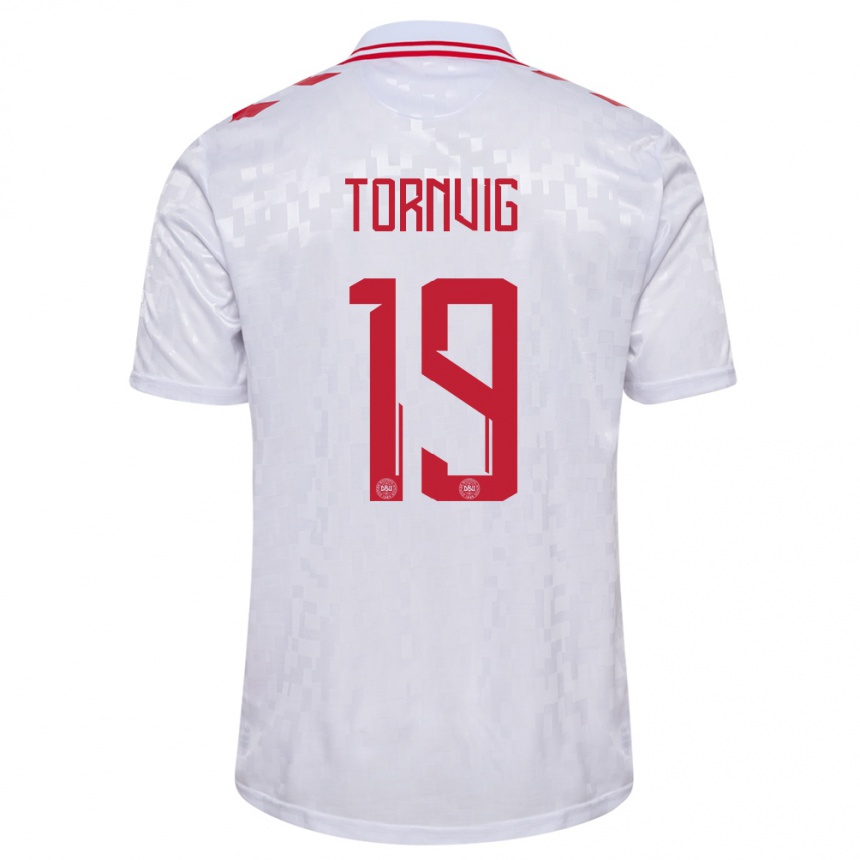 Niño Fútbol Camiseta Dinamarca Nicolaj Tornvig #19 Blanco 2ª Equipación 24-26 Perú