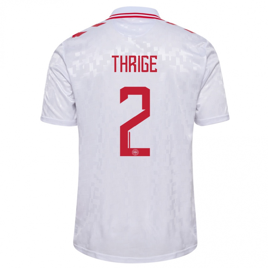 Niño Fútbol Camiseta Dinamarca Sara Thrige #2 Blanco 2ª Equipación 24-26 Perú