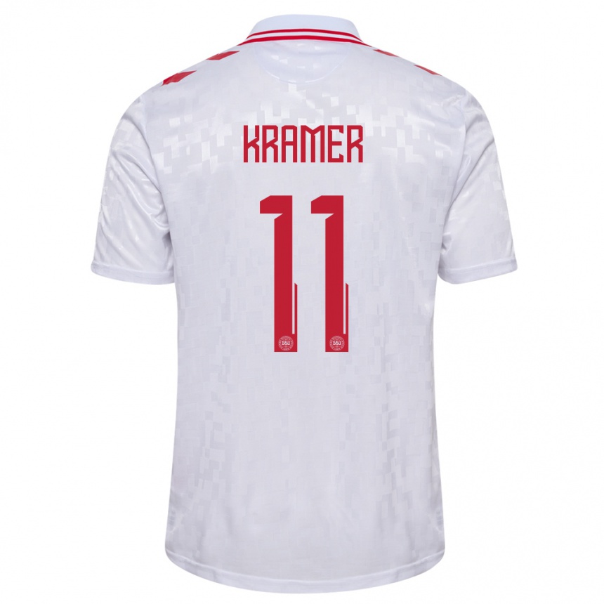 Niño Fútbol Camiseta Dinamarca Cornelia Kramer #11 Blanco 2ª Equipación 24-26 Perú