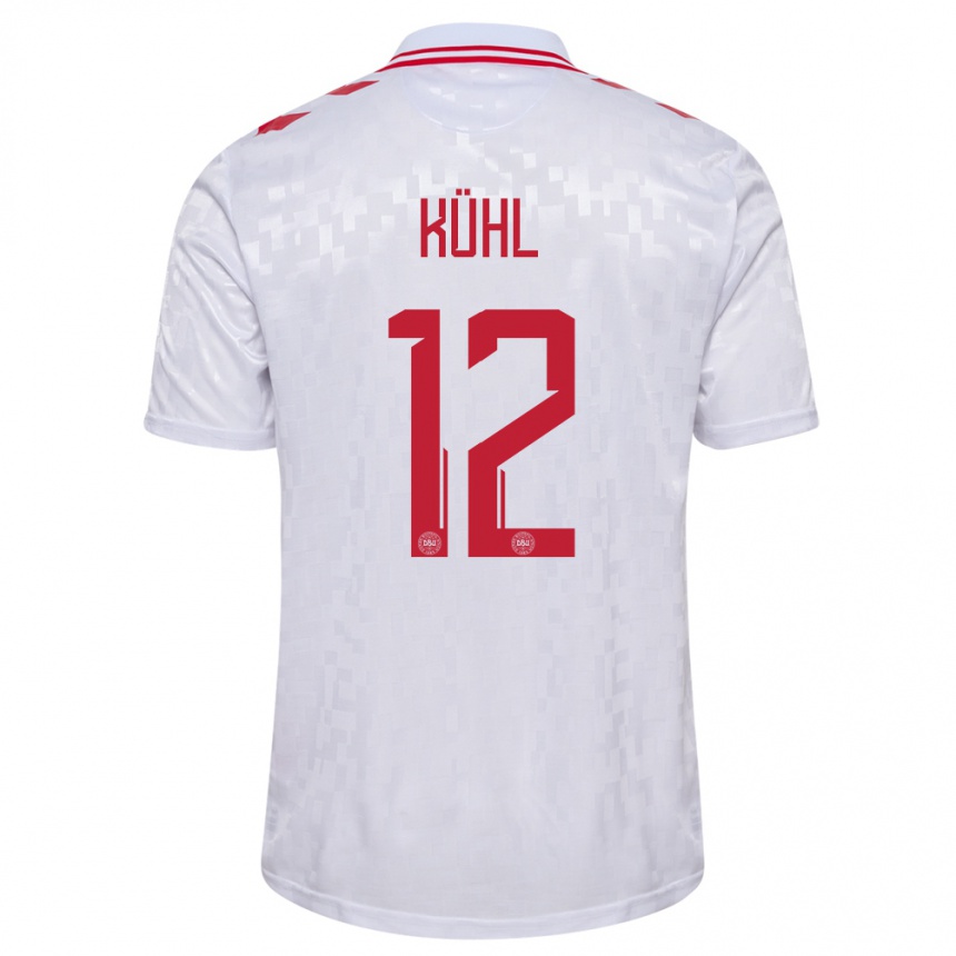 Niño Fútbol Camiseta Dinamarca Kathrine Kuhl #12 Blanco 2ª Equipación 24-26 Perú