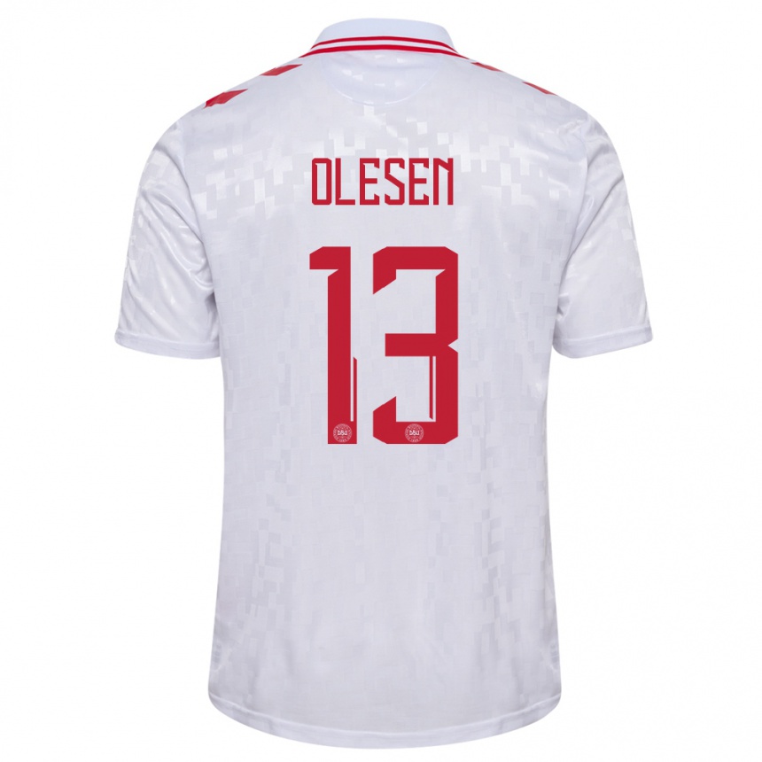 Niño Fútbol Camiseta Dinamarca Karoline Olesen #13 Blanco 2ª Equipación 24-26 Perú