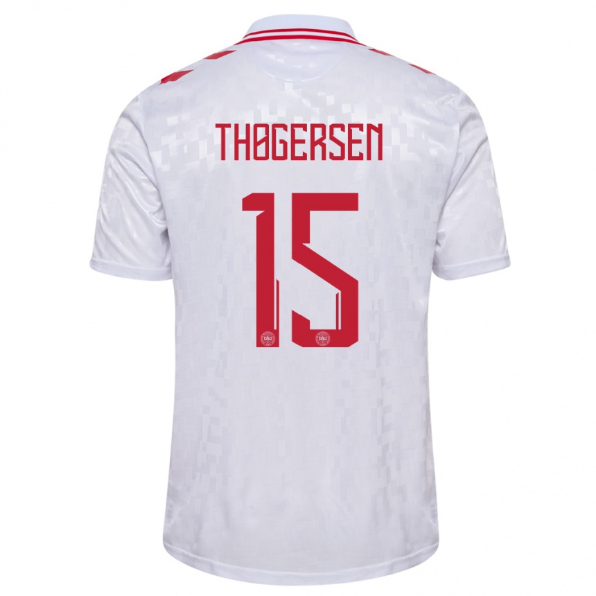 Niño Fútbol Camiseta Dinamarca Frederikke Thøgersen #15 Blanco 2ª Equipación 24-26 Perú