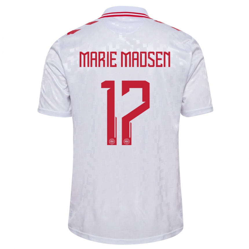 Niño Fútbol Camiseta Dinamarca Rikke Marie Madsen #17 Blanco 2ª Equipación 24-26 Perú