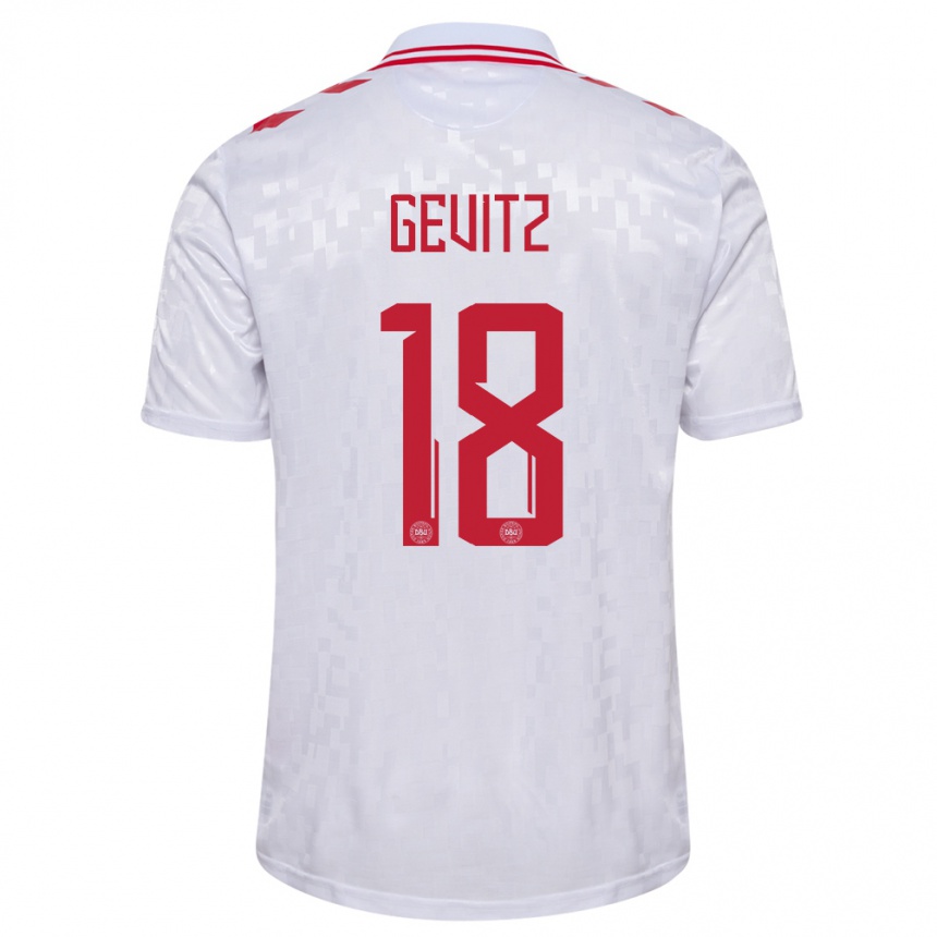 Niño Fútbol Camiseta Dinamarca Luna Gevitz #18 Blanco 2ª Equipación 24-26 Perú