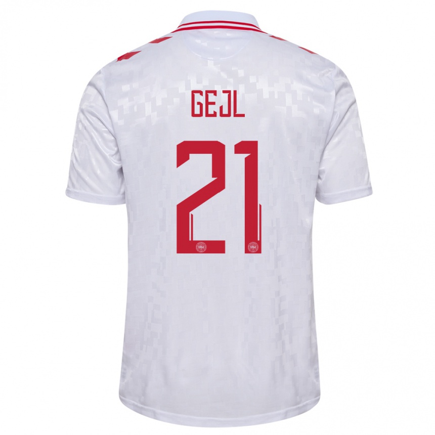 Niño Fútbol Camiseta Dinamarca Mille Gejl #21 Blanco 2ª Equipación 24-26 Perú