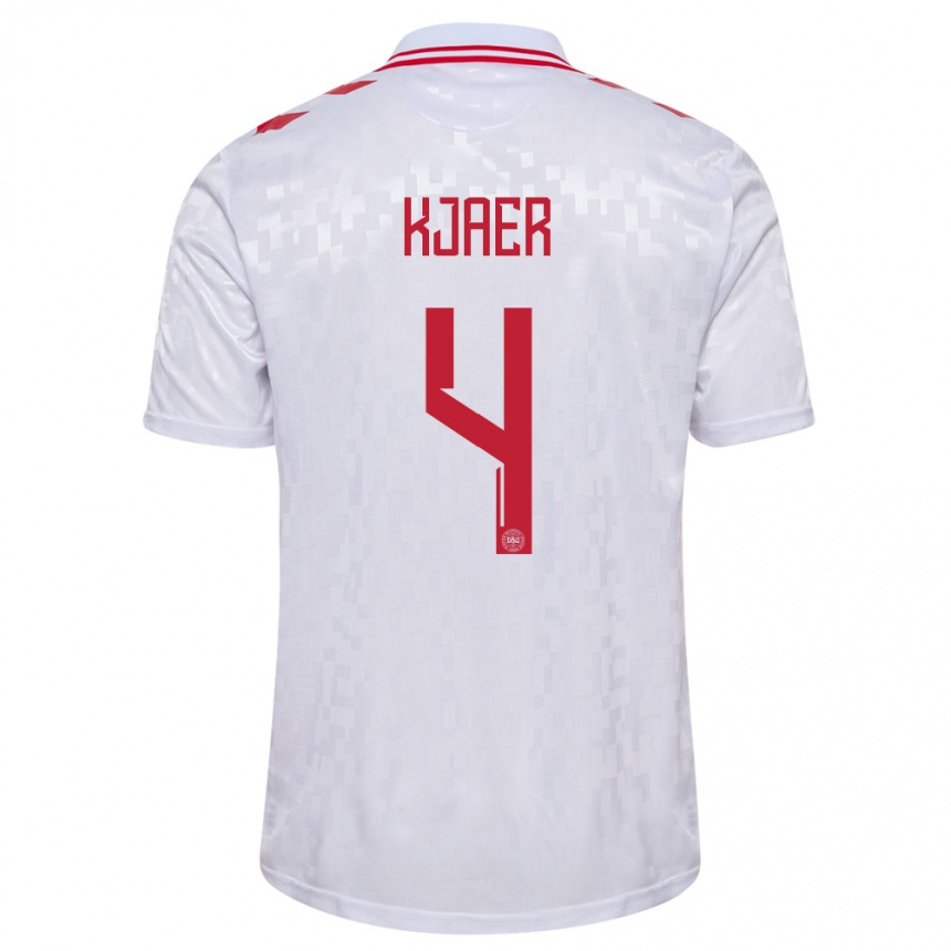 Niño Fútbol Camiseta Dinamarca Simon Kjaer #4 Blanco 2ª Equipación 24-26 Perú