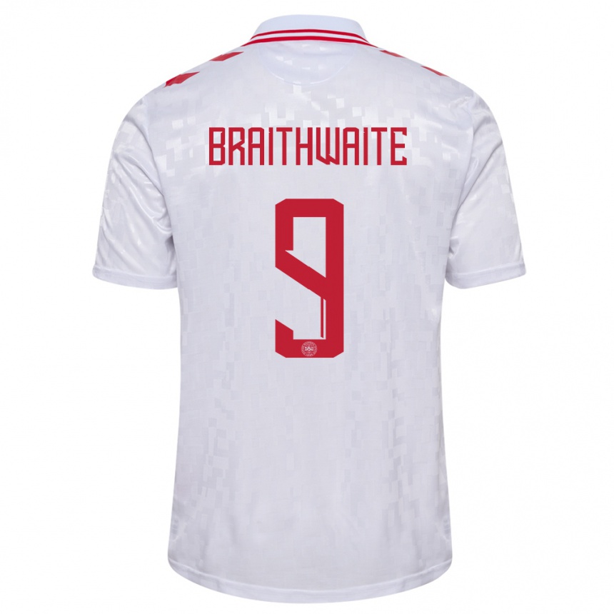 Niño Fútbol Camiseta Dinamarca Martin Braithwaite #9 Blanco 2ª Equipación 24-26 Perú