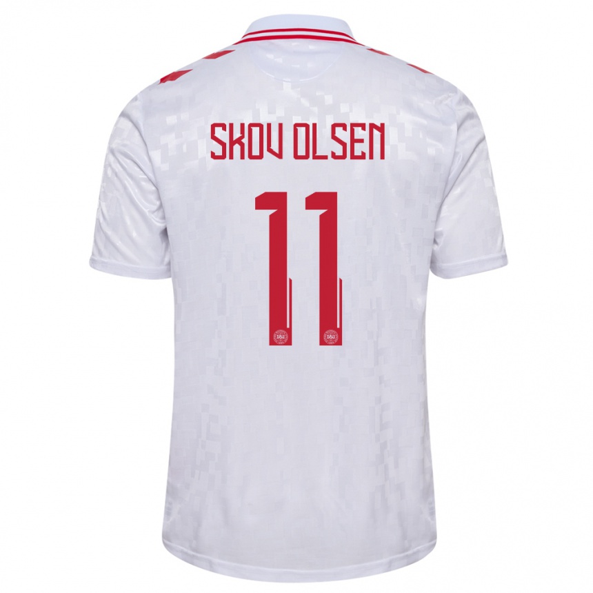 Niño Fútbol Camiseta Dinamarca Andreas Skov Olsen #11 Blanco 2ª Equipación 24-26 Perú