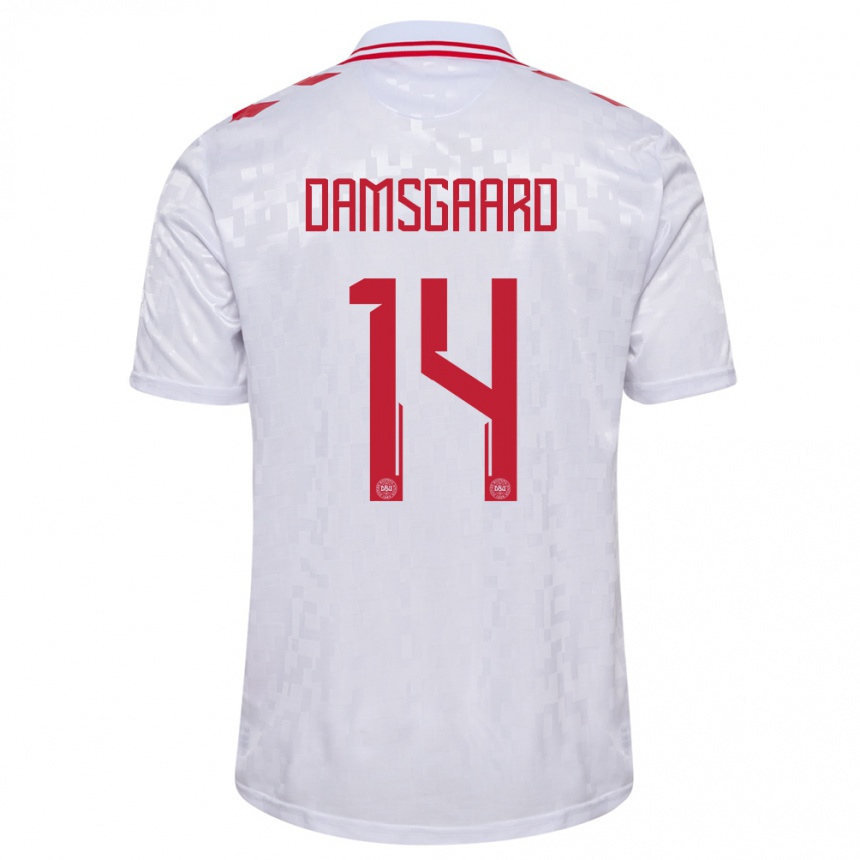 Niño Fútbol Camiseta Dinamarca Mikkel Damsgaard #14 Blanco 2ª Equipación 24-26 Perú