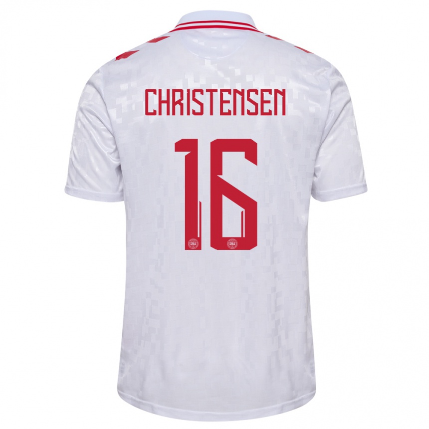 Niño Fútbol Camiseta Dinamarca Oliver Christensen #16 Blanco 2ª Equipación 24-26 Perú