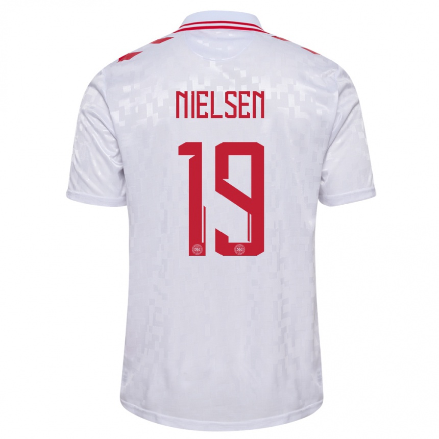 Niño Fútbol Camiseta Dinamarca Casper Nielsen #19 Blanco 2ª Equipación 24-26 Perú