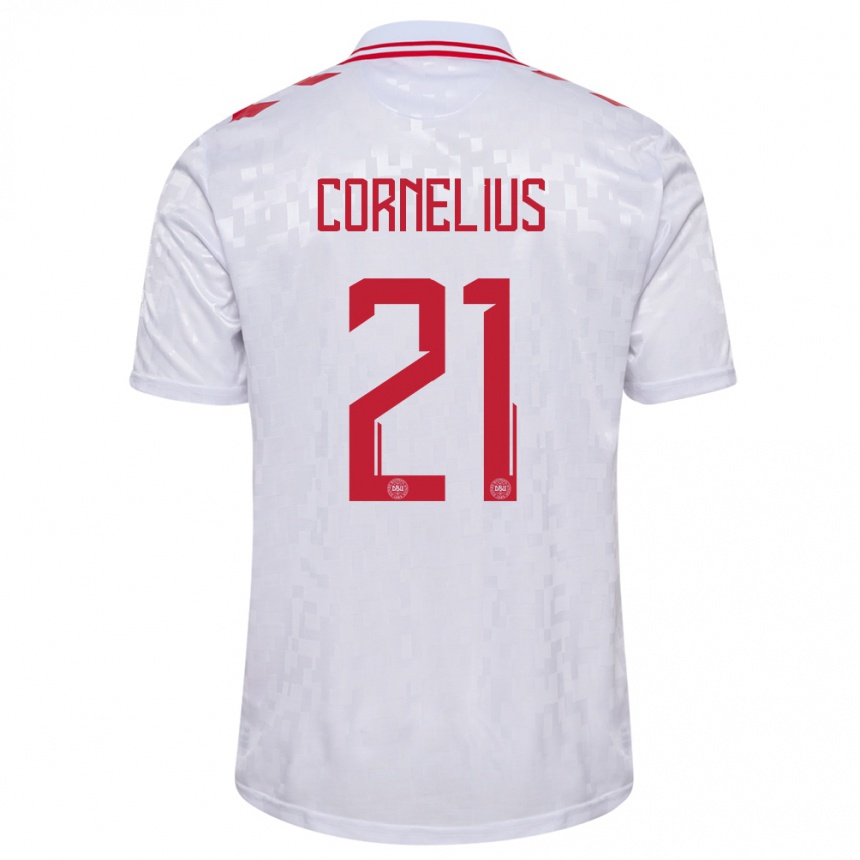 Niño Fútbol Camiseta Dinamarca Andreas Cornelius #21 Blanco 2ª Equipación 24-26 Perú