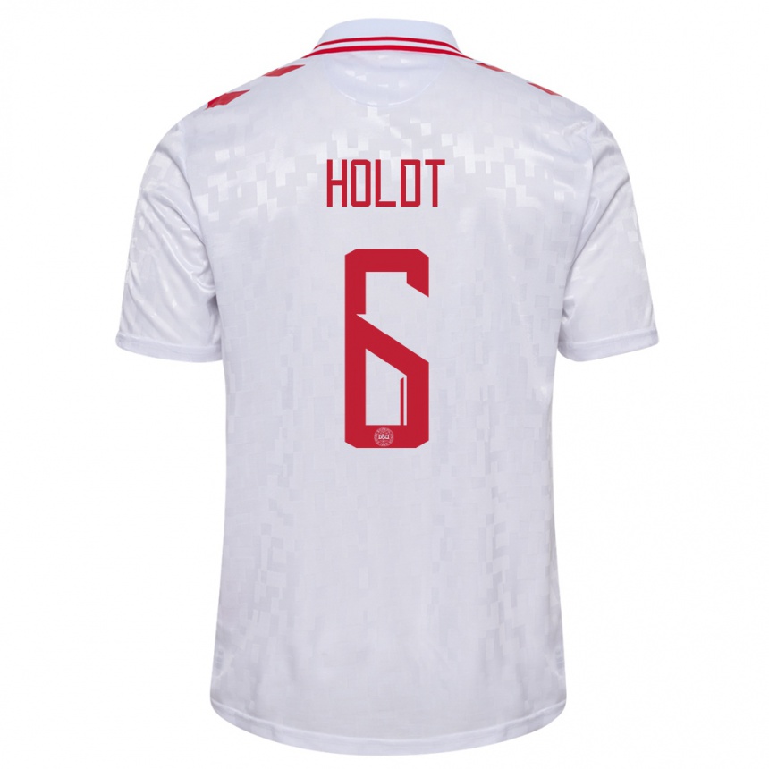 Niño Fútbol Camiseta Dinamarca Olivia Holdt #6 Blanco 2ª Equipación 24-26 Perú