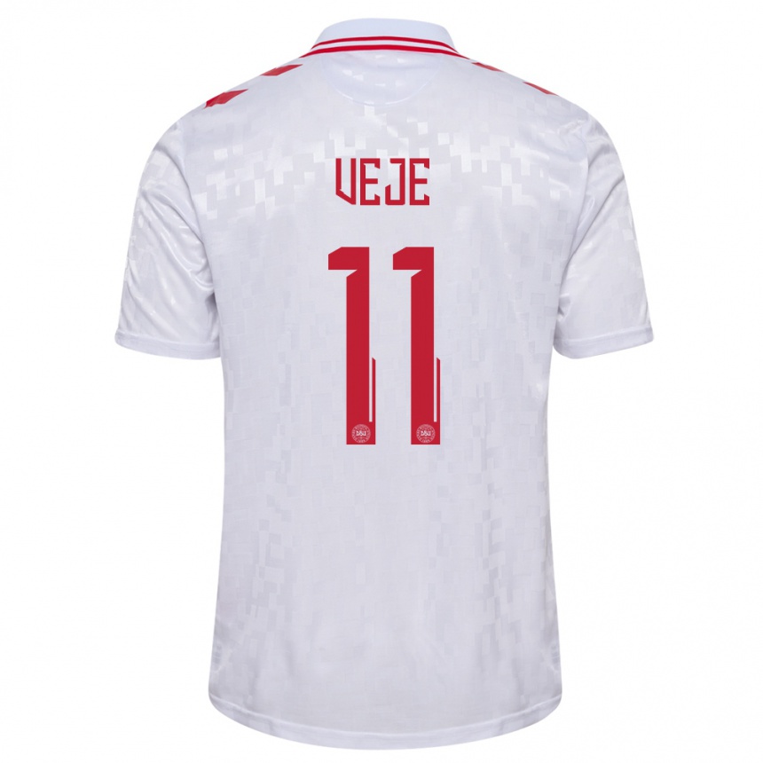 Niño Fútbol Camiseta Dinamarca Katrine Veje #11 Blanco 2ª Equipación 24-26 Perú