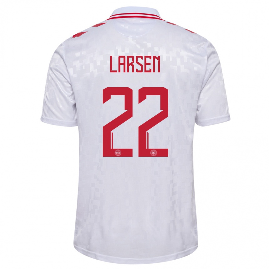 Niño Fútbol Camiseta Dinamarca Kathrine Larsen #22 Blanco 2ª Equipación 24-26 Perú