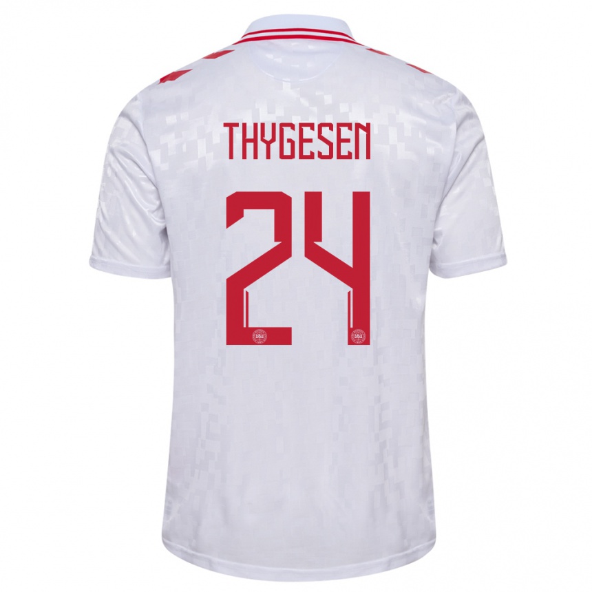 Niño Fútbol Camiseta Dinamarca Sarah Thygesen #24 Blanco 2ª Equipación 24-26 Perú