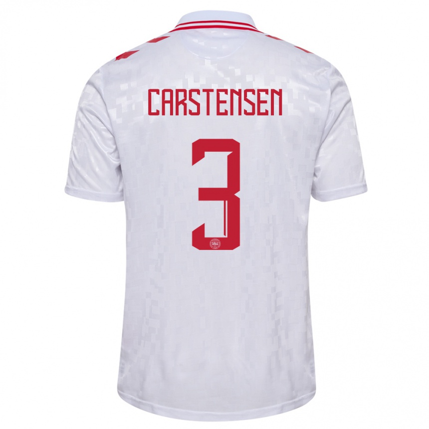 Niño Fútbol Camiseta Dinamarca Rasmus Carstensen #3 Blanco 2ª Equipación 24-26 Perú