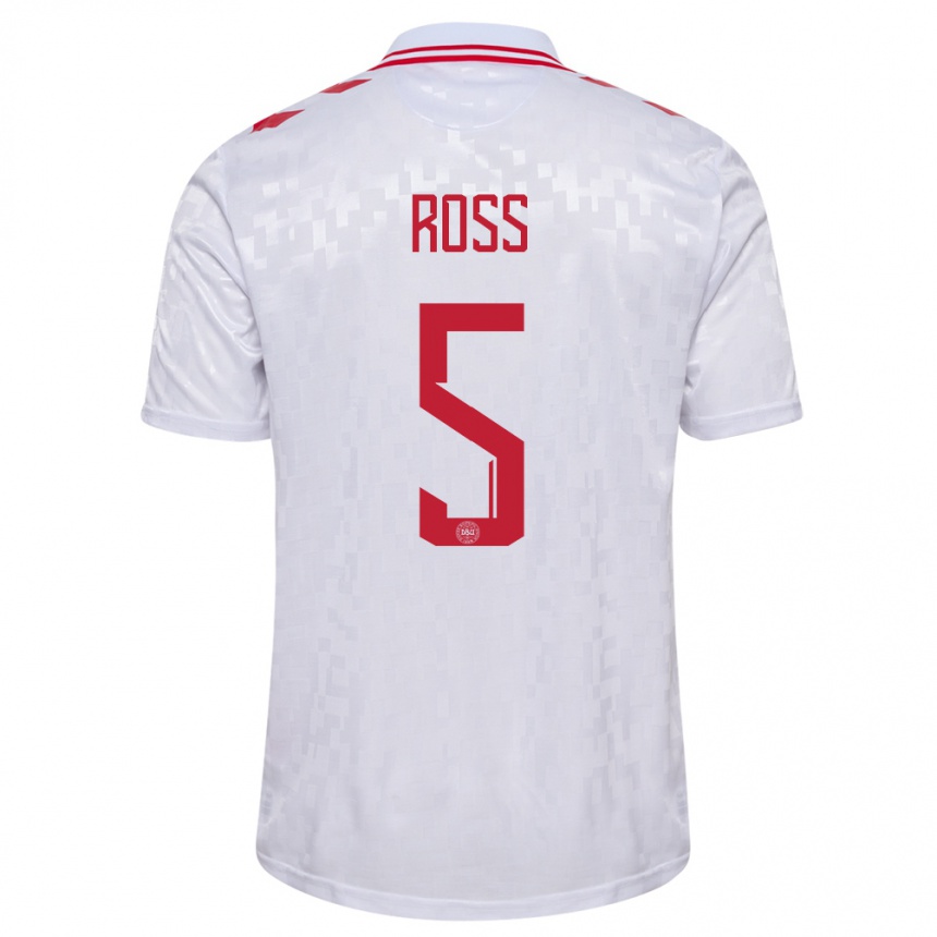 Niño Fútbol Camiseta Dinamarca Mathias Ross #5 Blanco 2ª Equipación 24-26 Perú