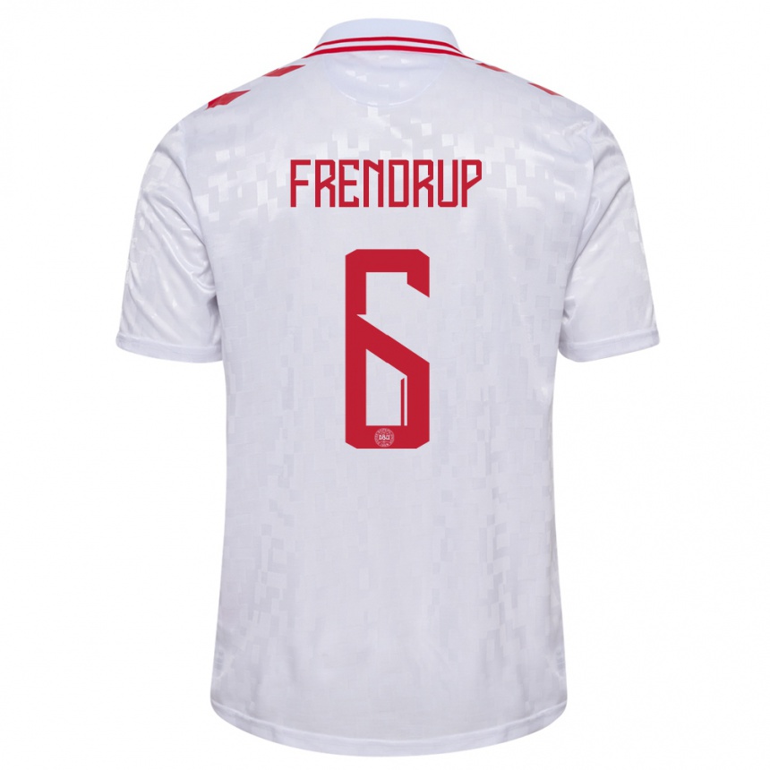 Niño Fútbol Camiseta Dinamarca Morten Frendrup #6 Blanco 2ª Equipación 24-26 Perú