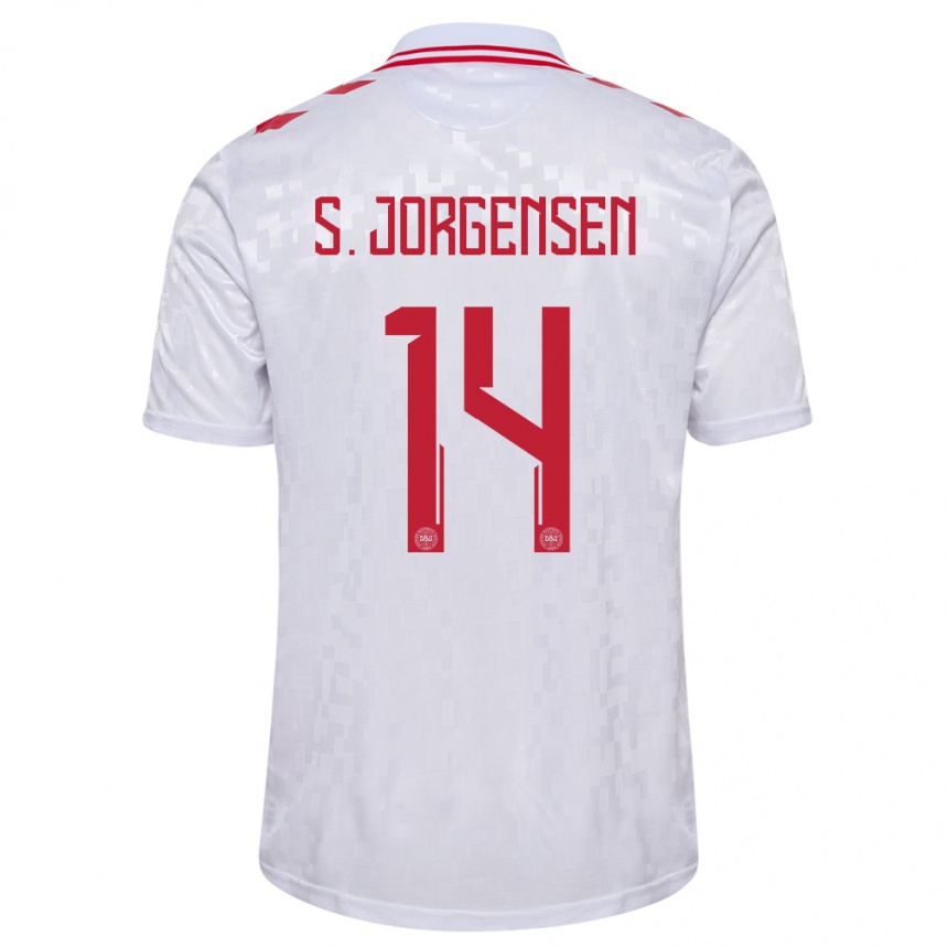 Niño Fútbol Camiseta Dinamarca Sebastian Jorgensen #14 Blanco 2ª Equipación 24-26 Perú