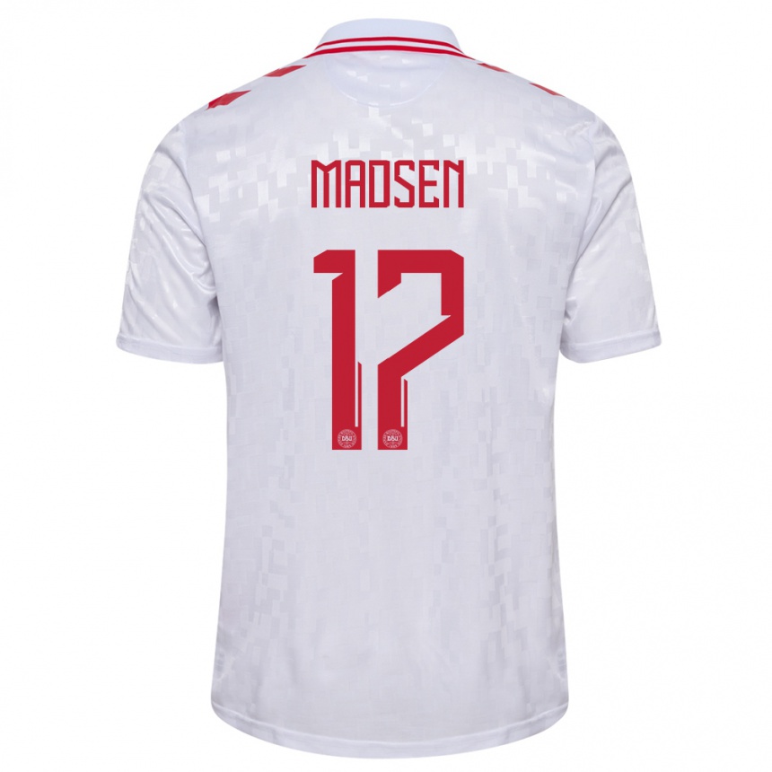 Niño Fútbol Camiseta Dinamarca Nicolas Madsen #17 Blanco 2ª Equipación 24-26 Perú