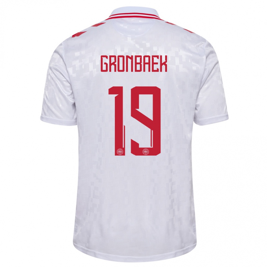 Niño Fútbol Camiseta Dinamarca Albert Gronbaek #19 Blanco 2ª Equipación 24-26 Perú