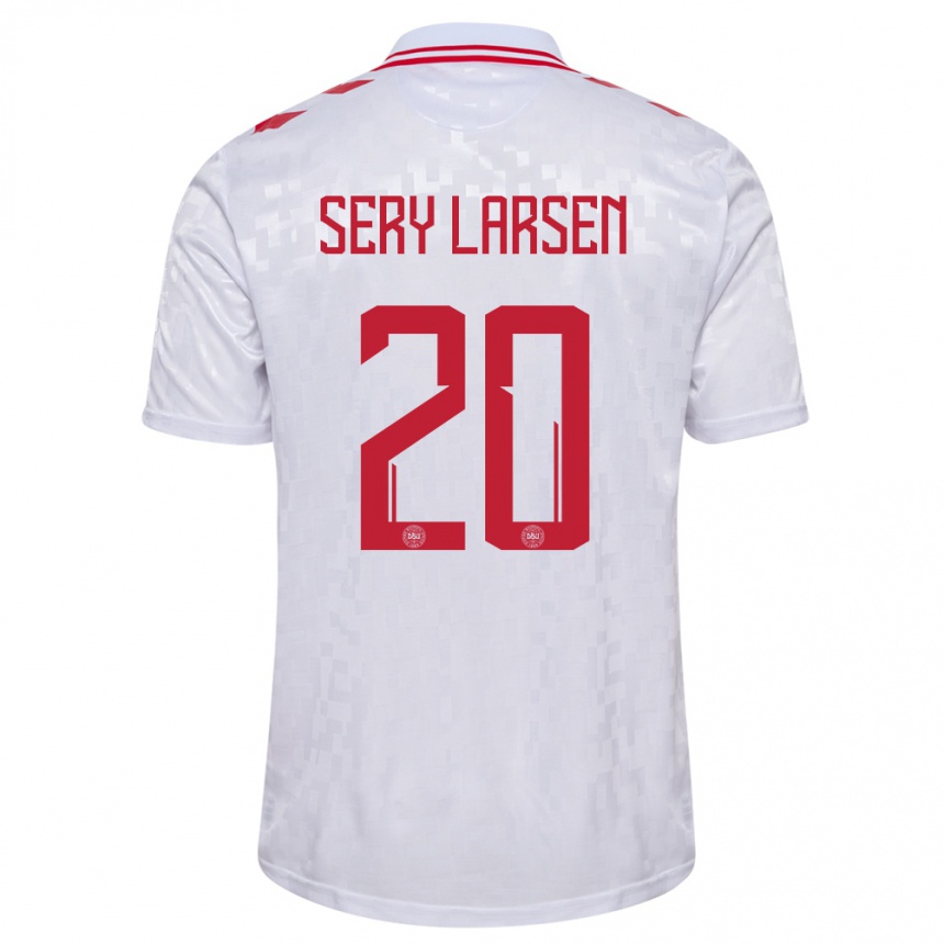 Niño Fútbol Camiseta Dinamarca Japhet Sery Larsen #20 Blanco 2ª Equipación 24-26 Perú