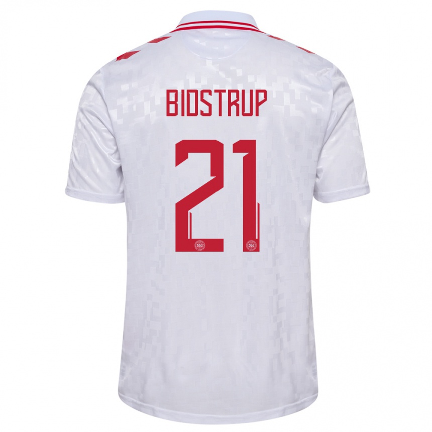 Niño Fútbol Camiseta Dinamarca Mads Bidstrup #21 Blanco 2ª Equipación 24-26 Perú