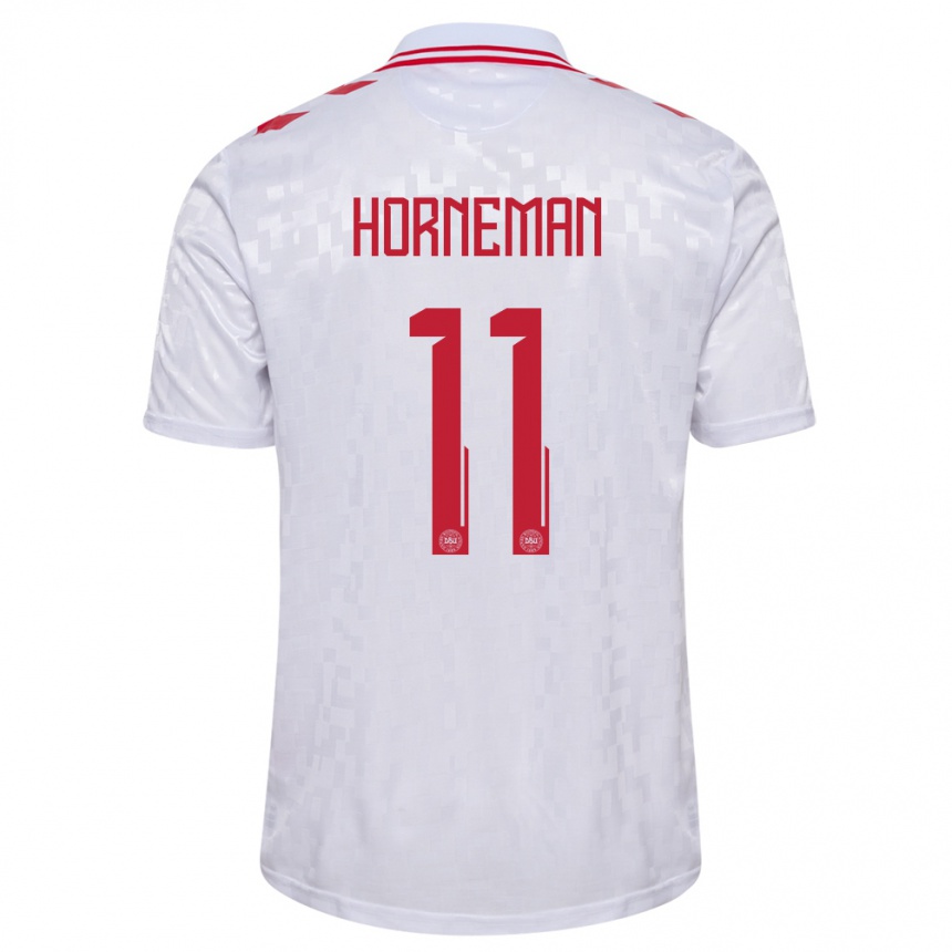 Niño Fútbol Camiseta Dinamarca Charly Horneman #11 Blanco 2ª Equipación 24-26 Perú